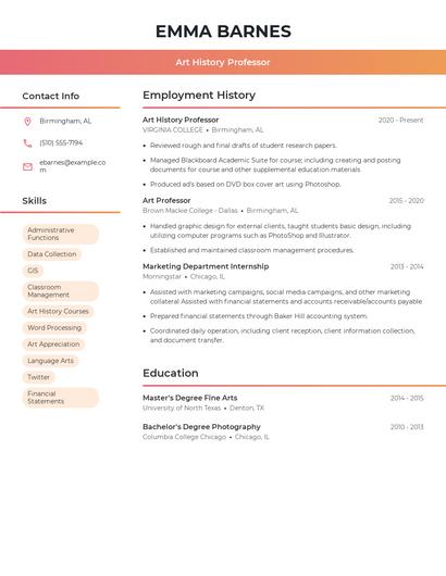 Art History Professor Resume