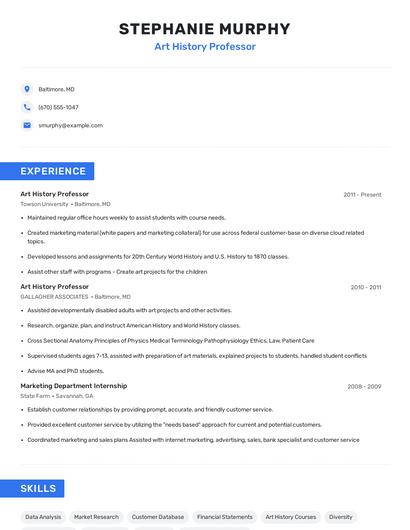 Art History Professor Resume