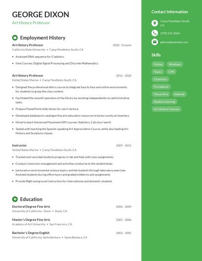 Art History Professor Resume