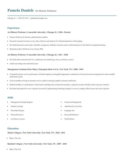 Art History Professor Resume