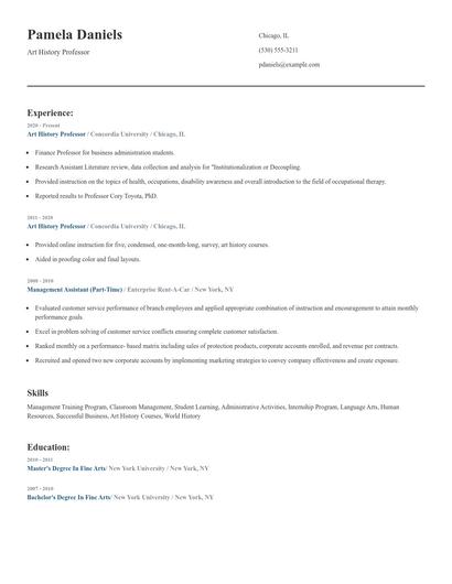 Art History Professor Resume