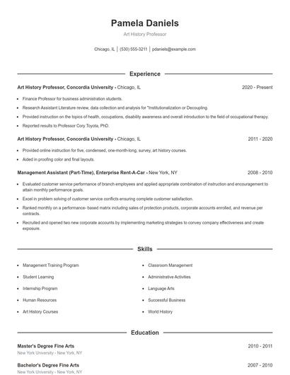 Art History Professor Resume