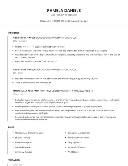 Art History Professor Resume