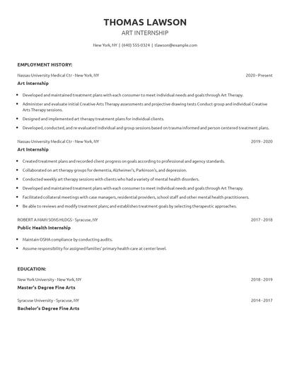 Art Internship Resume