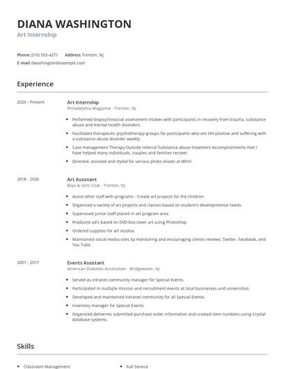 Art Internship Resume