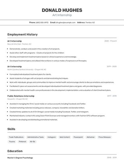 Art Internship Resume