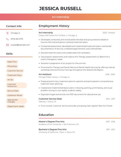 Art Internship Resume