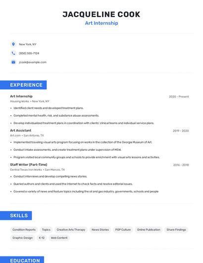 Art Internship Resume