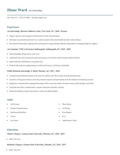 Art Internship Resume