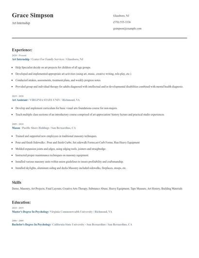 Art Internship Resume