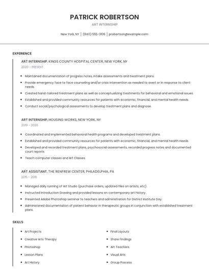 Art Internship Resume