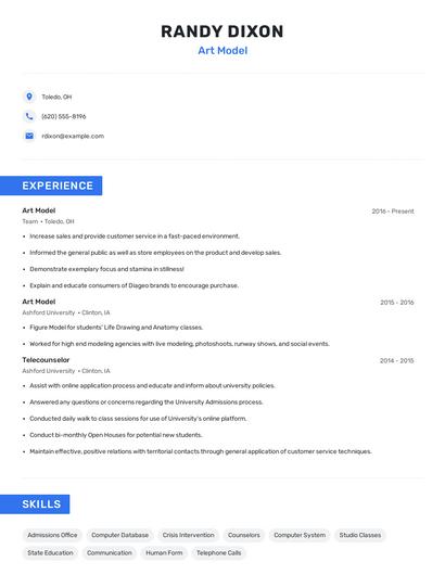 Art Model Resume