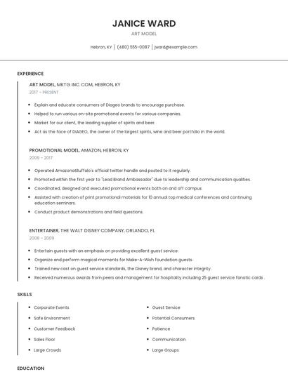 Art Model Resume