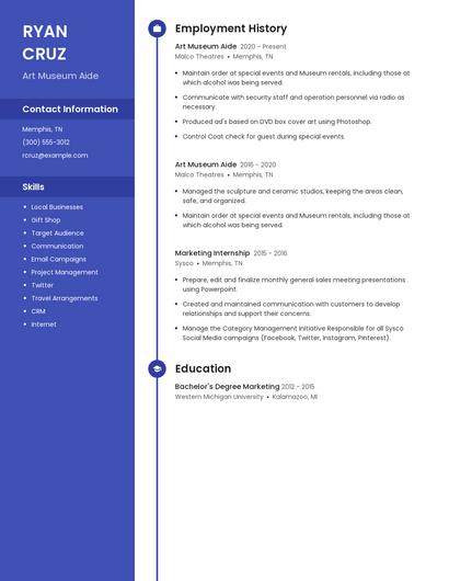 Art Museum Aide Resume