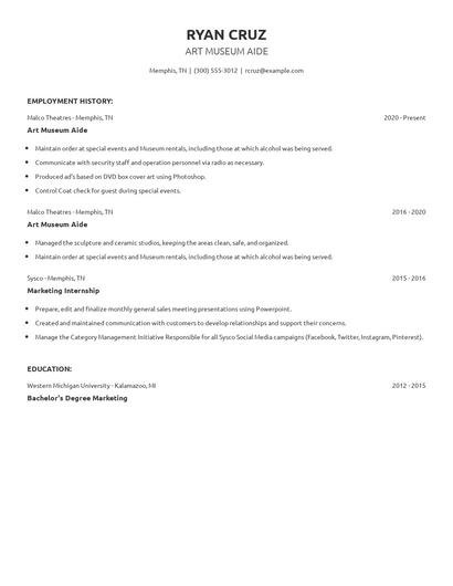 Art Museum Aide Resume