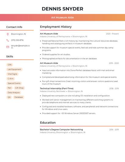 Art Museum Aide Resume
