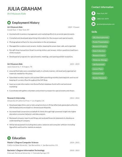 Art Museum Aide Resume