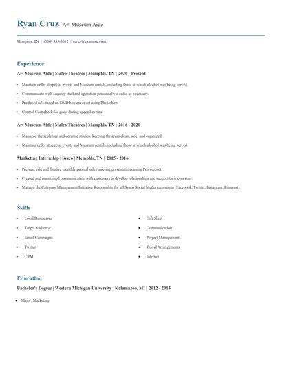 Art Museum Aide Resume