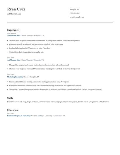Art Museum Aide Resume