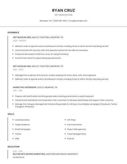 Art Museum Aide Resume