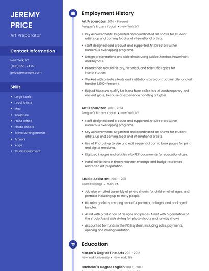 Art Preparator Resume
