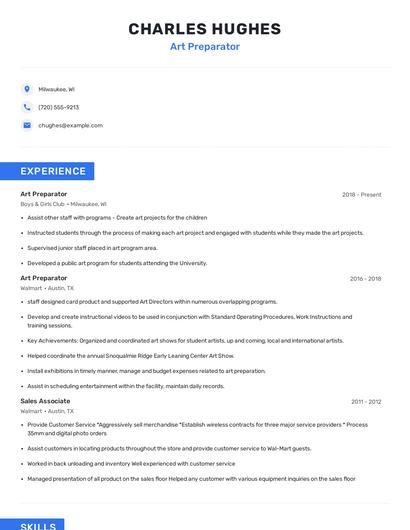 Art Preparator Resume