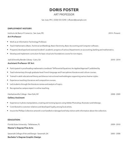 Art Professor Resume