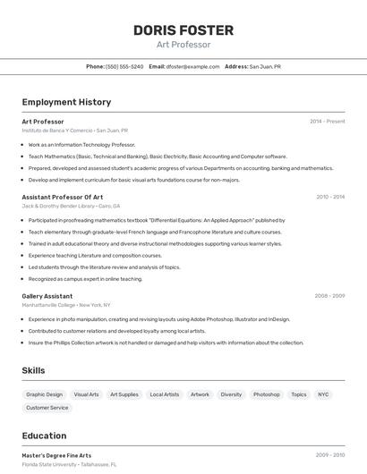 Art Professor Resume