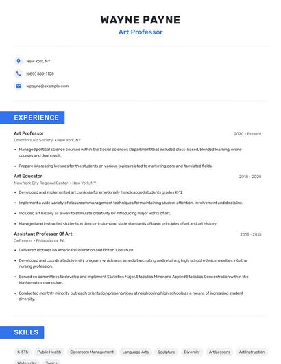 Art Professor Resume
