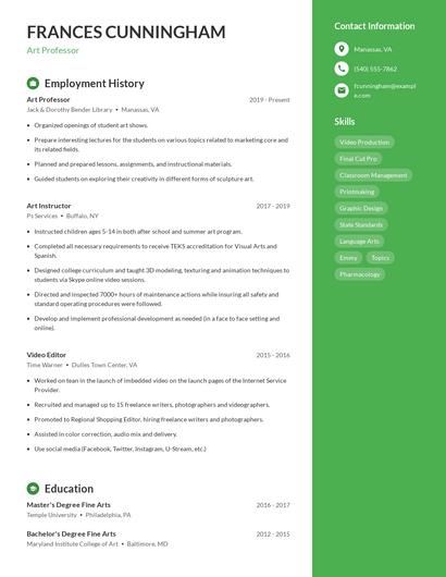 Art Professor Resume