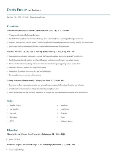 Art Professor Resume