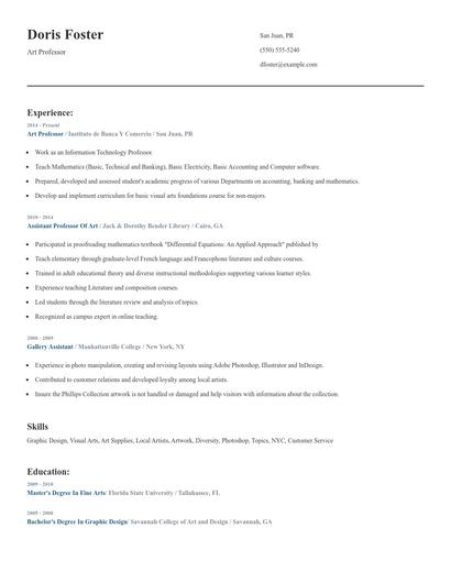 Art Professor Resume