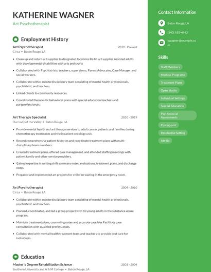 Art Psychotherapist Resume
