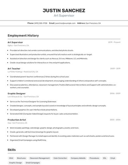 Art Supervisor Resume