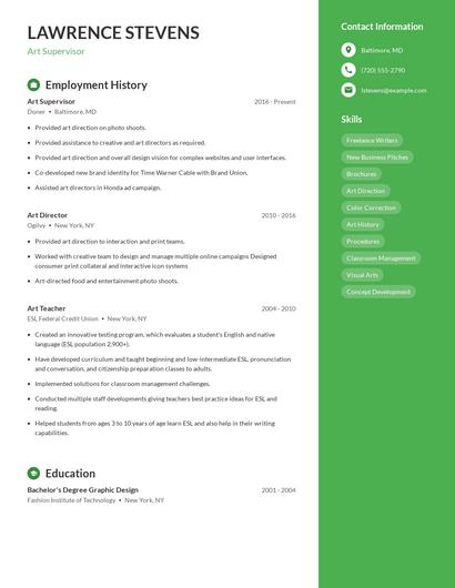 Art Supervisor Resume