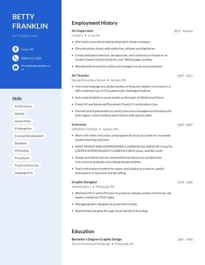 Art Supervisor Resume