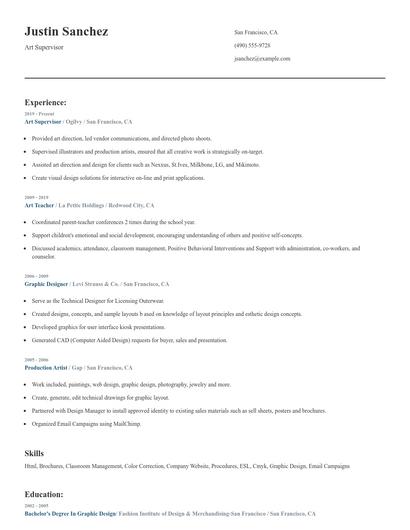 Art Supervisor Resume