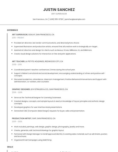 Art Supervisor Resume