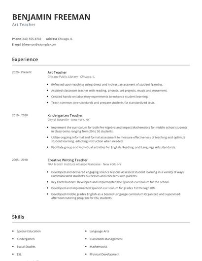 Art Teacher Resume