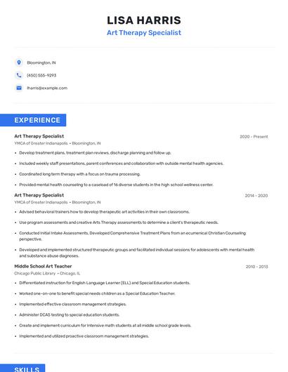Art Therapy Specialist Resume