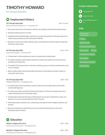 Art Therapy Specialist Resume