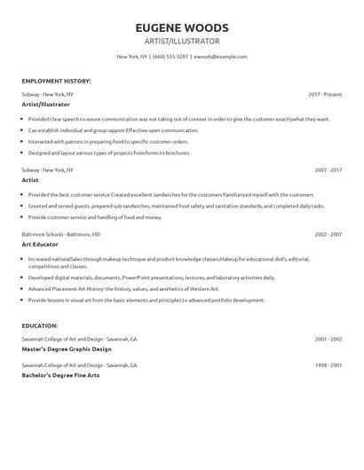Artist/Illustrator Resume