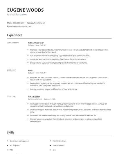 Artist/Illustrator Resume