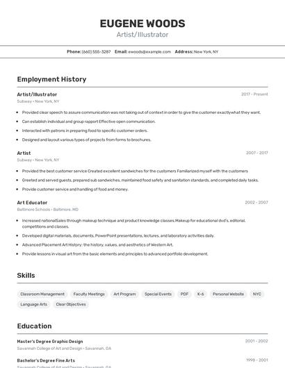 Artist/Illustrator Resume