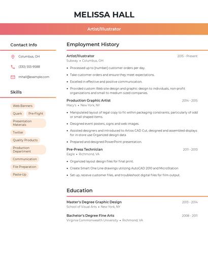 Artist/Illustrator Resume