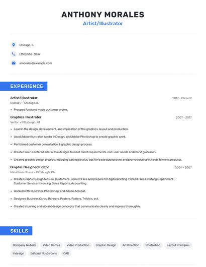 Artist/Illustrator Resume