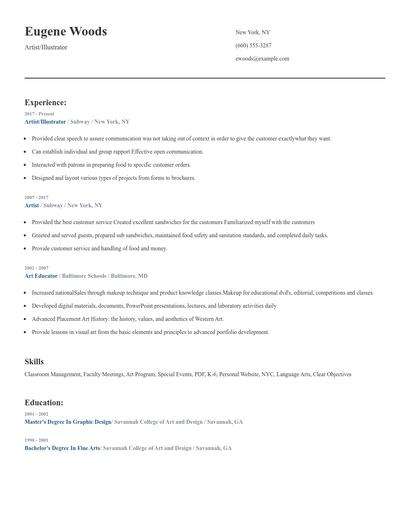 Artist/Illustrator Resume