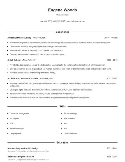 Artist/Illustrator Resume
