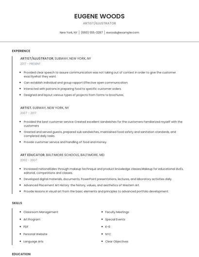 Artist/Illustrator Resume