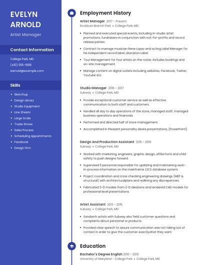 Artist Manager Resume
